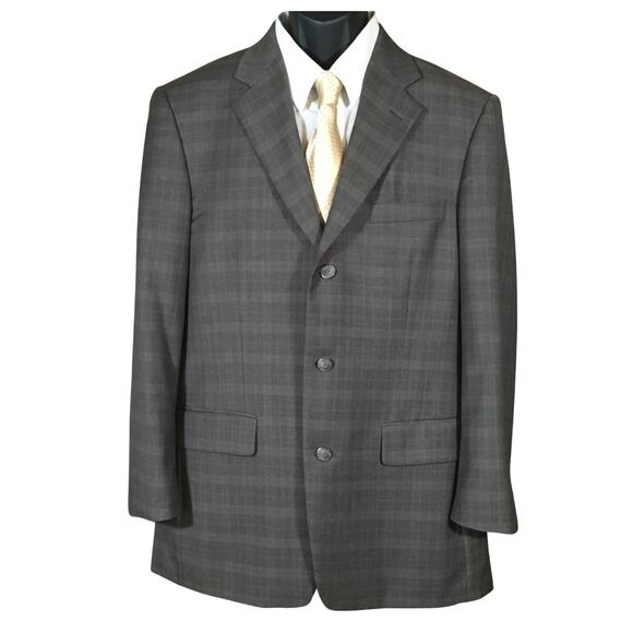 Tasso Elba Men’s Blazer 40R Brown Plaid – Reda Super 120s 100% Pure New Wool - Picture 1 of 16